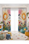 Baby Kids Room Double Winged Background Curtain with Smiling Sun, Flower and Butterfly Pattern