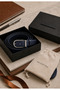 Clip-On Navy Blue Leather Belt Classic - Men's 100% Genuine Leather Belt - 6