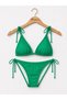 Green Color Triangle Full Mold Halter Neck Stylish Women's Bikini Set - 3