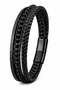 Men's Onyx Stone Leather Bracelet Multi-Layered Black Weave Design Stylish Bracelet with Steel Clip