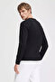 Men's Black Basic Crew Neck Long Sleeve T-Shirt 100% Cotton Sweatshirt - 2