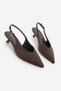 Women's Stiletto Open Back, Front Stitching Detailed, V-Neck, Short Classic Heeled Shoes, Orvani Brown Suede