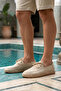 Sahra Men's Faux Leather Beige Lace-up Espadrilles