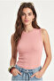 Women's Closed Collar Cotton Salmon Straight Sleeve Corded Tank Top
