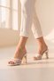 Women's Slippers White Tulle Detailed Blunt Toe White Thick Heeled - 3