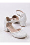 Girls' pearlescent white formal square-heeled shoes