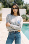 Gray Oversized Blue Rose Embroidery Detailed B Printed Women's Sweatshirt - 2