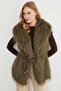 Faux Fur Vest with Belt Detail