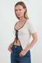 Ribbed Tie-Up Knitwear Blouse - 3