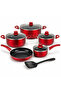 Ceramic Non Stick Cookware Set 10 PCS Aluminium Pots Fry Pan Saucepan Bake Pan With Glass Lids and Spatula Red