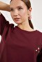 Women's Teddy Bear Embroidered Two Thread Claret Red Crop T-Shirt - 2