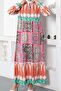 Ethnic Pattern Lace Up Elastic Sleeve Dress - 2