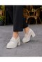 Women's Metal Buckle Detail Loafer Shoes-Beige Patent Leather - 4