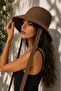 Women's Brown Tie-Up Bucket Hat – Sun Protection Beach Hat, Fits over a Cap - 2