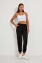 Women's Elastic Waist Piping Black Jogger Sweatpants