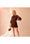 Mocha Polka Dot Chiffon Pleated Mini Dress