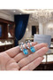 Square Blue Zircon Dangling Steel Hoop Earrings - 4