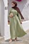 Pistachio Green Dress with Fold Detail on the Front and Belt - 2