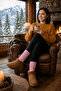 Original Women's 3-Pair Premium Thick Drawstring Slouchy Long Socks Soft Textured Cotton Terry Sole Boot Socks Compatible with Aerobics Knee-Length Dust Socks Home Sleep Warm Winter Socks Set - 3-Pack - 3