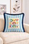 Day by Day Written Colorful Typography and Striped Frame Patterned Fringed-Tasseled Throw Pillow Cover - 2