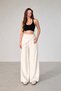 Women's White Stone Detailed Scarf Detail Wide Leg High Waist Trousers - 3