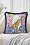 Cheetah Figured Pink Floral and Blue Tile Vase Patterned Fringed Throw Pillow Cover - Modern Decorative Pillow - 2
