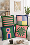 Modern 4-Piece Geometric Striped, Checkered, and Floral Motif Fringed-Tasseled Throw Pillow Cover Set - 2