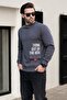 Smoked Crew Neck Raised Pocket Detailed Printed Men's Sweatshirt 7061