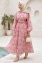 Patterned Brooch Belt Detail Pink Dress - 2