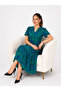 Women's Patterned V-Neck Buttoned Cotton Viscose Midi Dress - 5