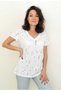 V-Neck Special Perforated Fabric Short Sleeve Women's White T-Shirt - 3