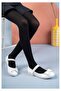 Eylül Thermo Non-Slip Sole with Bow Tie and Velcro Girls' Ballerinas WHITE