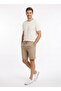 Men's Beige Cotton Linen Look Relaxed Shorts with Elastic Waist - 3