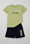 Boy's Shorts Set with Lettering Printed Shorts and Lace Accessories, Ages 8-14, Pistachio Green - 3
