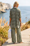 Italian Khaki Shirt Collar 3/4 Sleeve Lined Embroidered Wide Leg Woven Beach Bottom-Top Set 80-105 68-65 - 6