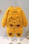 Unisex Baby Kids Winter Plush Welsoft Embroidered 2-Piece Top and Bottom Set - Mustard