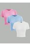 Women's 3-Pack Corded Fabric 100% Cotton Crew Neck Knit Ribbed Knit Cropped T-shirt
