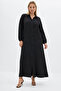 Buttoned Shirt Collar Wrinkled Knitted Dress - 2