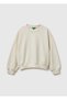 Girl's Ecru Ribbed Long Sleeve Crew Neck Sweatshirt