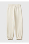 Girl's Ecru Elastic Waist Drawstring Elastic Cuff Ribbed Sweatpants - 2