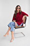 Burgundy Oversize Double Sleeve Long T-Shirt with Side Slits |   Cotton Basic Crew Neck Single Jersey Fabric Casual Comfortable T-Shirt |   Standard Size All Season - 5