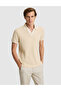 Beige Slim Fit Knitted Textured Lapel Collar T-Shirt 50310162-Vr011