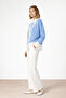 Light Blue White Cuffed V-Neck Women's Cardigan - 2