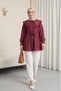 Baby Collar Scalloped Waist Tie Modal Tunic - Burgundy - 3