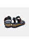Women's Black Bone Buckle Wedge Heeled Leather Sandals - 5