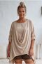 Beige Round Neck 3/4 Sleeve Double Set Casual Cotton Loose Woven Blouse 80 63