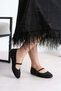 Kwa Women's Flat Shoes with Front Straps and Stones in Black Suede - 2