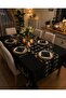 Embroidered Gold Detailed Black Tablecloth Set with 12 Napkins Stain-Resistant Stylish Table Set - 3