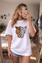 Leopard Printed Crew Neck White T-Shirt T-Shirt