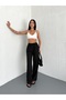 Women's Muslin Fabric High Waist Wide Leg Pants - 5